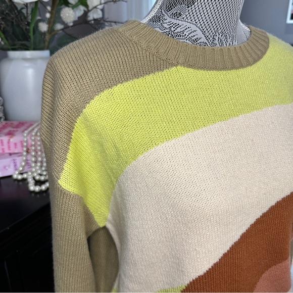 LUSH Colorblock Chunky Knit Sweater | Size Small | Retro Earth Tones - Picture 4 of 12